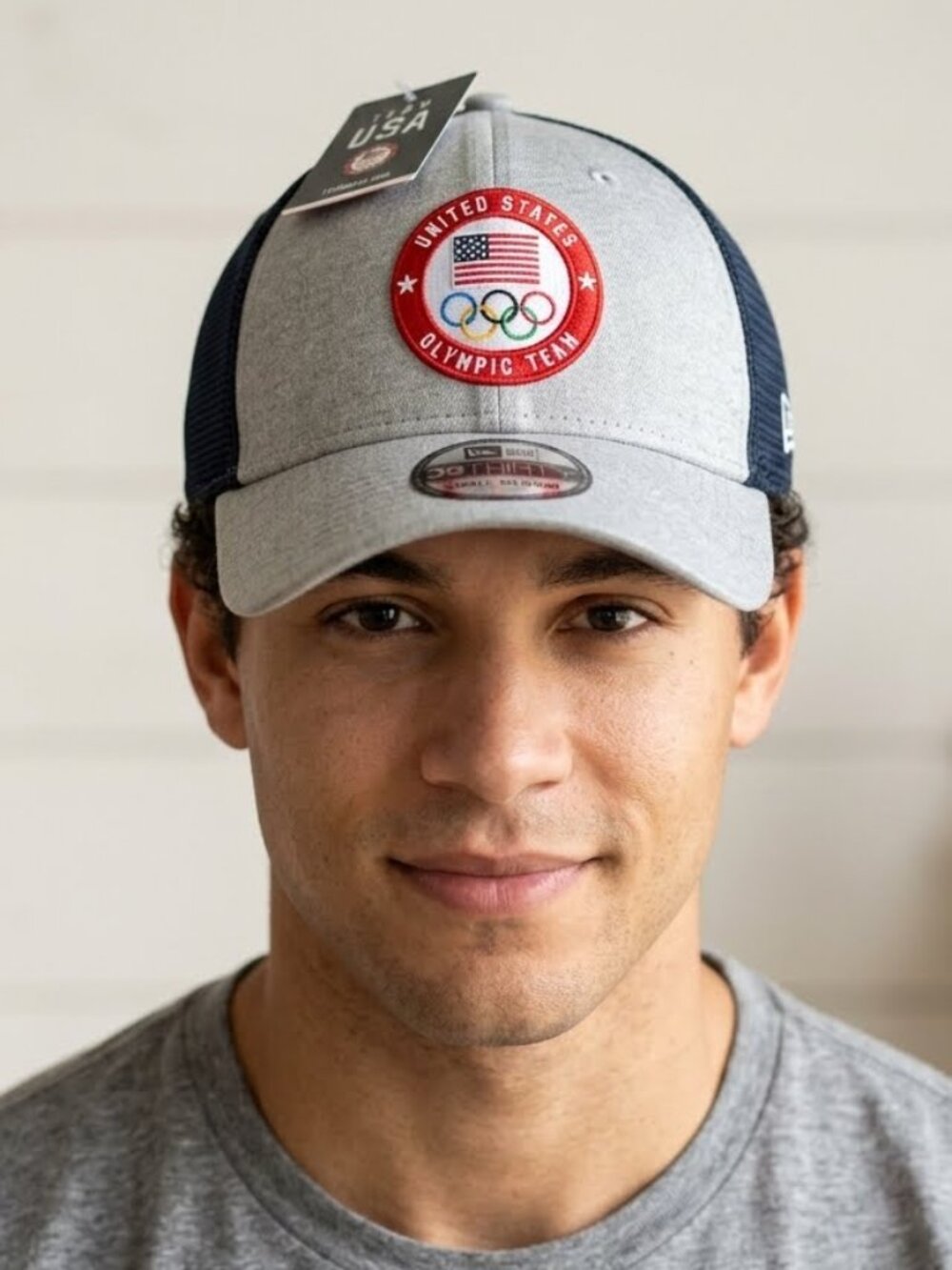 New Era Team USA Olympic Tech 39THIRTY Flex Hat Gray/Navy sz Small/Medium = NWT